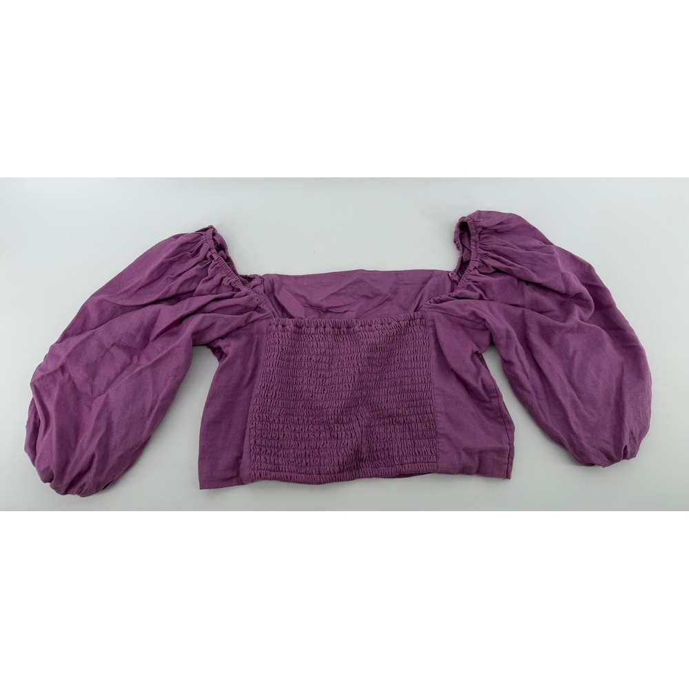 Abercrombie &Fitch Purple Puff Sleeve Smocked Crop Top Womens Medium Square Neck